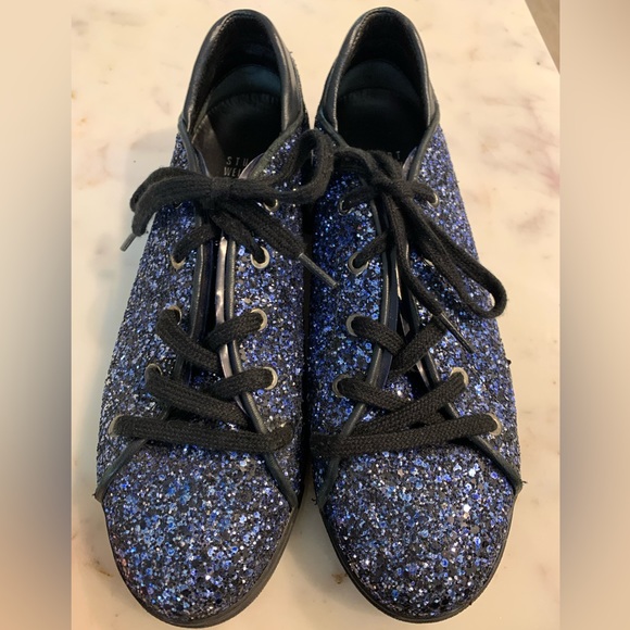 Stuart Weitzman blue glitter sneakers. Size 6.5 - Picture 1 of 8
